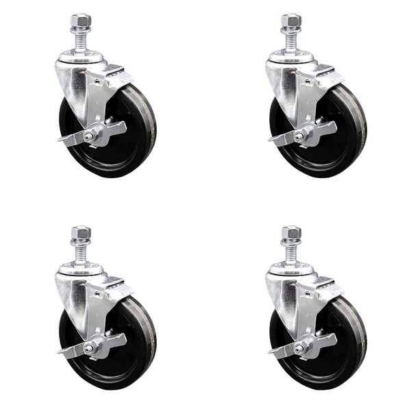 Service Caster 5 Inch SS Phenolic Wheel Swivel 1/2 Inch Threaded Stem Caster Set Brake SCC SCC-SSTS20S514-PHS-TLB-121315-4 - main